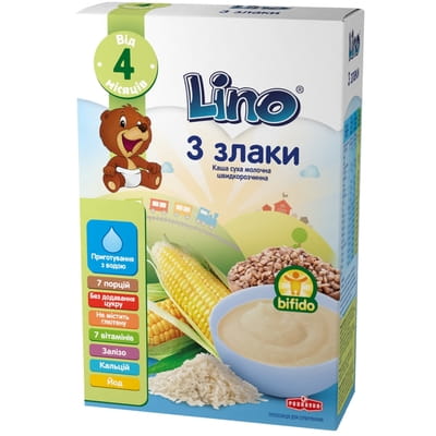 Каша молочная детская LINO (Лино) 3 злака с молочной смесью для детей с 4-х месяцев 200г