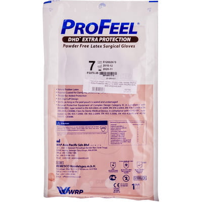 Рукавички хірургічні натуральний латекс стерильні неприпудрені ProFeel DHD Extra Protection (Профіл Екстра протекшин) полімерні розмір 7,0 1 пара