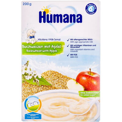 Каша молочна суха HUMANA (Хумана) Гречана з яблуком продукт прикорму для дітей з 6-ти місяців 200г NEW