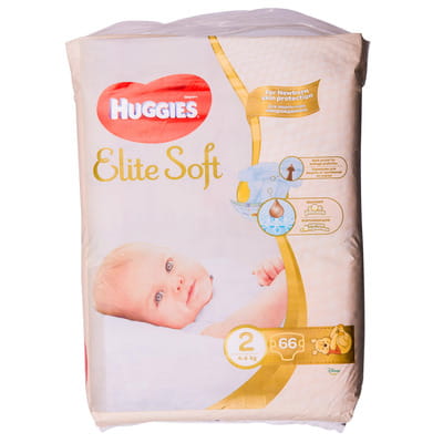 Подгузники для детей HUGGIES (Хаггис) Elite Soft (Элит софт) для новорожденных 2 от 4 до 6 кг 66 шт