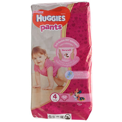 Подгузники-трусики для детей HUGGIES (Хаггис) Pants (Пентс) 4 для девочек от 9 до 14 кг 52 шт