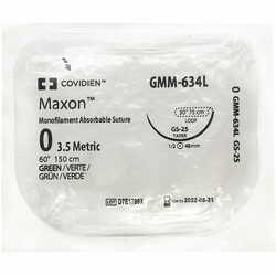 Шовный материал хирургический рассасывающийся Maxon (Максон) 0 с колющей иглой 48 мм 1/2 круга усиленная длина 150 см цвет зеленый артикул GMM-634L