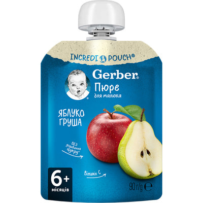 Пюре фруктовое детское NESTLE GERBER (Нестле Гербер) Яблоко и груша с 6-ти месяцев мягкая упаковка 90 г