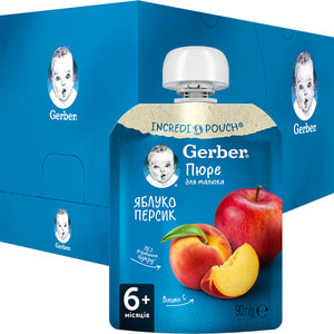 Пюре фруктовое детское NESTLE GERBER (Нестле Гербер) Яблоко и персик с 6-ти месяцев мягкая упаковка 90 г