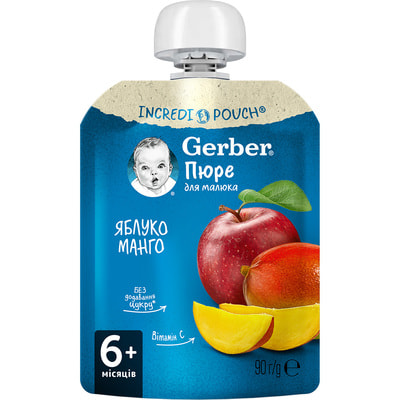 Пюре фруктове дитяче NESTLE GERBER (Нестле Гербер) Яблуко та манго з 6-ти місяців м'яка упаковка 90 г