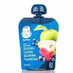 Пюре фруктовое детское NESTLE GERBER (Нестле Гербер) Яблоко, груша, малина и черника с 6-ти месяцев мягкая упаковка 90 г