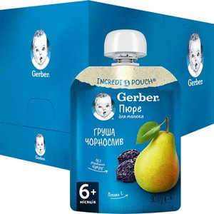 Пюре фруктовое детское NESTLE GERBER (Нестле Гербер) груша и чернослив с 6-ти месяцев мягкая упаковка 90 г