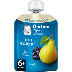 Пюре фруктове дитяче NESTLE GERBER (Нестле Гербер) груша та чорнослив з 6-ти місяців м'яка упаковка 90 г