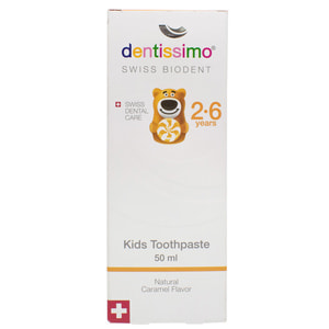 Зубная паста DENTISSIMO (Дентиссимо) детская Kids With Caramel Aroma для детей c 2-6 лет со вкусом карамели 50 мл