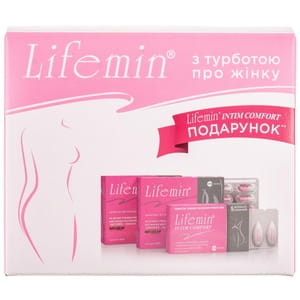 Лайфемін набір дієтична домішка Лайфемін капсули по 30 шт 2 упаковки + профілактично-гігієнічний засіб Лайфемін інтим-комфорт супозиторії 5шт