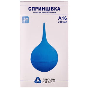 Спринцівка (клізма, груша) полівінілхлоридна тип А з м'яким наконечником №16 об'єм 700 мл