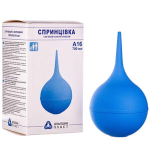 Спринцівка (клізма, груша) полівінілхлоридна тип А з м'яким наконечником №16 об'єм 700 мл