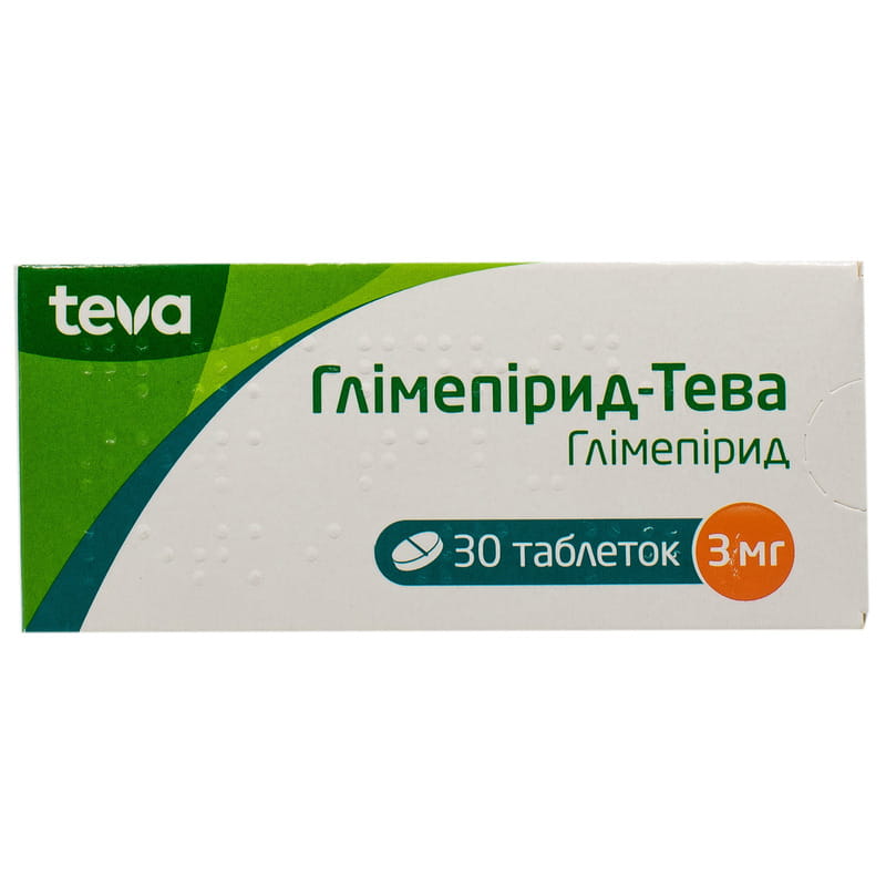 Глимепирид-Тева таблетки по 3 мг 3 блистера по 10шт (5995377892219 .