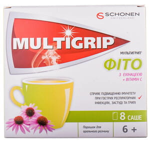 Мультигрип Фіто з ехінацеєю + вітамін С з цинком порошок для орального розчину в саше 8 шт