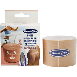 Бинт медицинский эластичный Белоснежка телесный малой растяжимости адгезионный (Кинезио тейп) размер 5 см x 5 м 1 шт