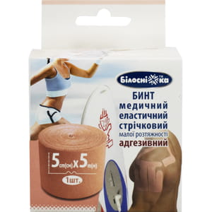 Бинт медицинский эластичный Белоснежка телесный малой растяжимости адгезионный (Кинезио тейп) размер 5 см x 5 м 1 шт