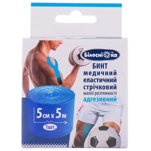 Бинт медицинский эластичный Белоснежка синий малой растяжимости адгезионный (Кинезио тейп) размер 5 см x 5 м 1 шт