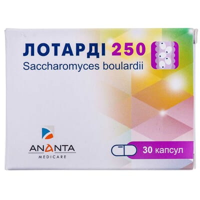 Капсули для регулювання мікрофлори кишечника з антидіарейною дією по 250 мг Лотарді 250 3 блістера по 10 шт