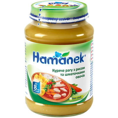 Пюре м'ясо-овочеве дитяче HAMANEK (Хаманек) Куряче рагу з рисом та овочами з 8-ми місяців 190 г
