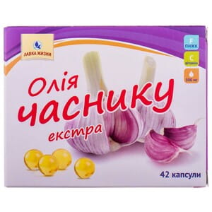 Дієтична домішка загальнозміцнюючої дії Олія часнику екстра капсули по 0,5г 2 блістера по 21 шт