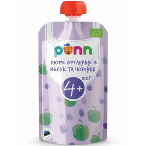 Пюре фруктовое детское PONN (Понн) органическое с яблок и черники с 4-х месяцев 100 г