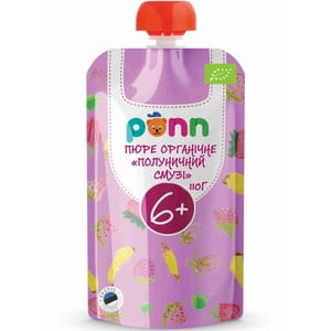 Пюре фруктовое детское PONN (Понн) органическое Клубничный смузи с 6-ти месяцев 110 г