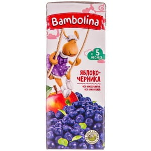 Нектар дитячий BAMBOLINA (Бамболіна) яблуко та чорниця з 5-ти місяців 200 мл