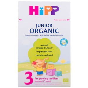Смесь молочная детская Хипп Organic 3 (Органик) Junior артикул 2056 молочко органическое для дальнейшего кормления с 12 месяцев 500г