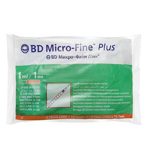 Шприц 1 мл інсуліновий з інтегрованою (нез'ємною) голкою U-100 BD Mikro-Fine Plus (Мікро Файн Плюс) розмір G29 (0,33 x 12,7 мм) 1 шт