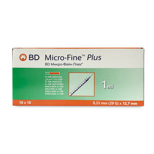 Шприц 1 мл інсуліновий з інтегрованою (нез'ємною) голкою U-100 BD Mikro-Fine Plus (Мікро Файн Плюс) розмір G29 (0,33 x 12,7 мм) 1 шт