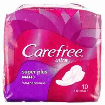Прокладки гігієнічні CAREFREE (Кефрі) Ultra super plus (Ультра супер плюс) для критичних днів 10 шт