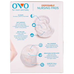 Лактационные вкладыши OVO (ОВО) в бюстгалтер одноразовые с повышенным уровнем поглощения и в индивидуальной упаковке 30 шт
