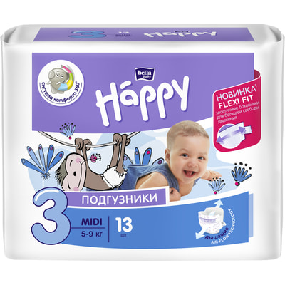 Подгузники для детей BELLA (Белла) Happy Baby Midi 3 (Хеппи Беби миди) от 5 до 9 кг упаковка 13 шт