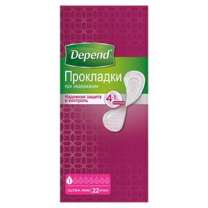 Прокладки урологические для взрослых DEPEND (Депенд) при недержании мочи Ultra Mini Liner 22 шт