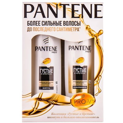 Набор подарочный PANTENE (Пантин) шампунь для волос Густые и крепкие 250 мл + бальзам-ополаскиватель 200 мл