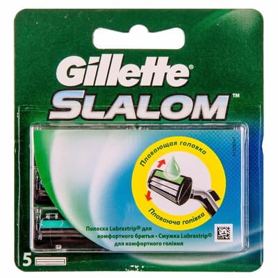 Картрідж для гоління GILLETTE (Жіллет) Slalom (Слалом) зволожуюча стрічка з екстрактом алое 5 шт