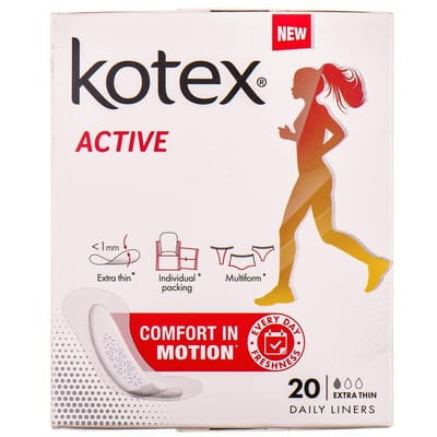 Прокладки ежедневные женские KOTEX (Котекс) Active Extra Thin Liners (Актив экстра тонкие) 20 шт
