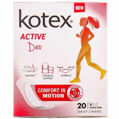 Прокладки ежедневные женские KOTEX (Котекс) Deo Active Extra Thin Liners (Део актив экстра тонкие) 20 шт