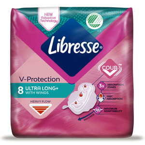 Прокладки гигиенические женские LIBRESSE (Либресс) Ultra Thin Long (Ультра син лонг) Fresh Protect (Фреш протект) 8 шт