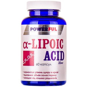 Альфа-липоевая кислота POWERFUL (Поверфул) с содержанием липоевой кислоты 20 мг капсулы банка 60 шт