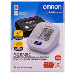 Измеритель (тонометр) артериального давления и частоты пульса OMRON (Омрон) модель M2 Basic (Базик) (HEM-7121-ALRU) автоматический