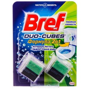 Средство чистящее BREF Duo Cubes (Бреф Дуо Кубс) для сливного бачка кубики Хвойная свежесть 2 шт по 50г