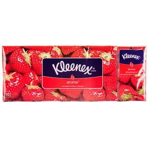 Платочки носовые бумажные KLEENEX (Клинекс) Aroma с ароматом клубники 10 упаковок по 10 шт