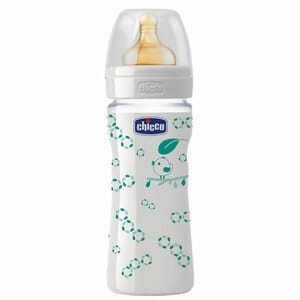 Бутылочка стеклянная CHICCO (Чико) Well-Being 240 мл с соской латексной с 0 месяцев нормальный поток нейтральная 1 шт