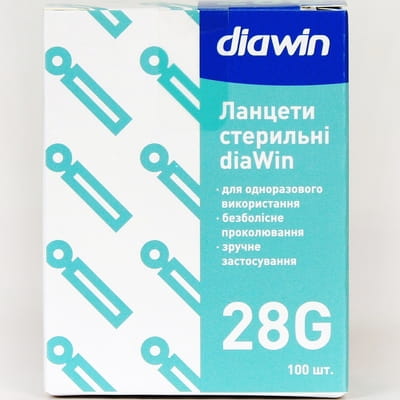 Ланцет медичний стерильний Diawin (Діавін) розмір голки 28G 100 шт