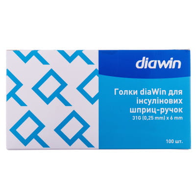Голки для інсулінових шприц-ручок Diawin (Діавін) розмір 31G (0,25 мм x 6 мм) 100 шт