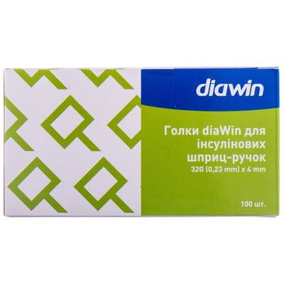 Голки для інсулінових шприц-ручок Diawin (Діавін) розмір 32G (0,23 мм x 4 мм) 100 шт
