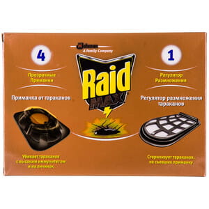 Приманка для тараканов RAID (Рейд) Max (Макс) 4 шт + регулятор размножения