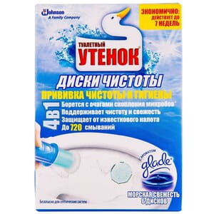 Диски чистоты для унитаза ТУАЛЕТНЫЙ УТЕНОК Морская свежесть 6 шт