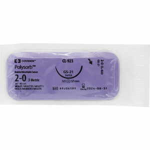 Шовний матеріал хірургічний ,що розсмоктується Polysorb (Полісорб) 2-0 з колючою голкою 37 мм довжина 90 см артикул CL-923***